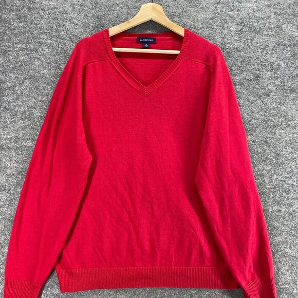 Lands' End Sweater Pullover Men XL Red V-Neck Long Sleeve Knit Cotton Regular - Picture 3 of 10